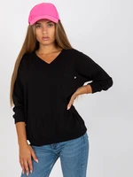 Basic black cotton blouse with pocket