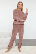 Trendyol Wellsoft Winter Knitted Pajamas Set with Mink Hairband