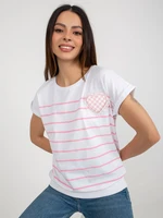 Women's white-pink striped blouse with appliqué