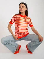 Orange and white striped casual blouse