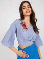 Women's formal blouse with embroidery - blue