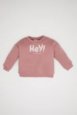 DEFACTO Baby Girl Text Printed Thick Pink Sweatshirt with Soft Fluffy Inside