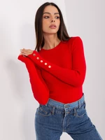 Red women's classic sweater with buttons