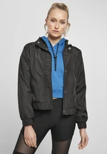 Women's Oversized Glossy Crinkle Nylon Jacket Black