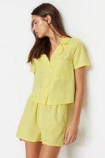 Trendyol Yellow Terrycotton Shirt-Shorts Woven Pajamas Set