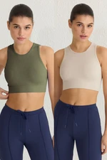 Trendyol Khaki-Stone 2-Pack Seamless/Seamless Lightly Supported/Shaping Knitted Sports Bra