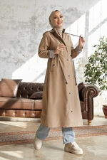 InStyle Stripe Pattern Trench Coat - Beige