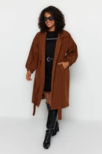 Trendyol Curve Brown Waist Belted Trench Coat