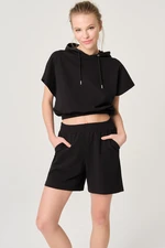 Dagi Black Crop Hooded Sweatshirt