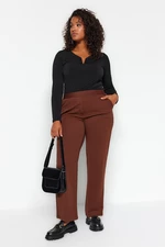 Trendyol Curve Brown High Waist Crepe Knitted Pants