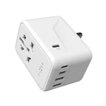 Cestovní adaptér FIXED Voyager 65 W pro EU, UK a USA/AUS, s 3xUSB-C a 2xUSB výstupem, GaN, PD 65W, bílý