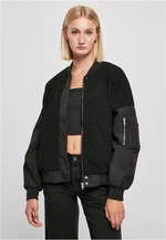 Women's Oversized Jacket Sherpa Mixed Bomber Jacket Black