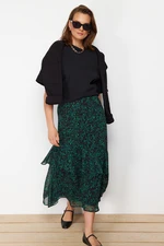 Trendyol Green Leopard Patterned Lined Woven Skirt