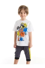 Mushi Dinosaur Splash Boys White T-shirt Gray Capri Shorts Set