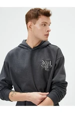 Koton Slogan Printed Hoodie Relaxed Cut Kangaroo Pocket