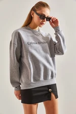 Bianco Lucci Women's Text Printed Three Thread Raised Sweatshirt