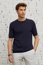 ALTINYILDIZ CLASSICS Men's Navy Blue Standard Fit Normal Cut Crew Neck 100% Cotton Short Sleeves Knitwear T-Shirt.