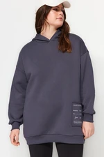 Trendyol Curve Anthracite Embroidery Detailed Oversize Knitted Sweatshirt