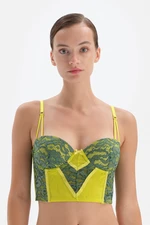 Dagi Green half-padded, underwired bustier with mesh details.