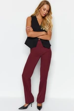 Trendyol Burgundy Straight/Straight Fit High Waist Ribbed Stitching Woven Trousers