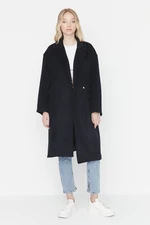 Trendyol Navy Blue Wide-Cut Oversized Belted Premium Wool Cachet Coat