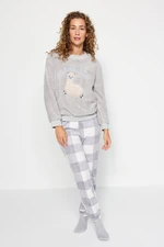 Trendyol Gray Wellsoft Llama Patterned Winter Knitted Pajama Set