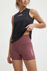 Sportovní šortky adidas TERREX Multi dámské, vínová barva, hladké, high waist, IP6872