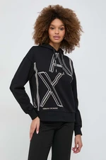 Mikina Armani Exchange dámská, černá barva, s kapucí, s potiskem, 3DYM09 YJEBZ