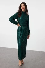 Trendyol Emerald Green Sequined Evening Dress