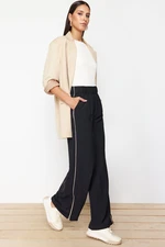 Trendyol Black Piping Leg Zipper Detail Wide Leg/Wide Leg Woven Sweatpants