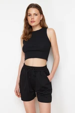 Trendyol Black Ribbed Undershirt and Shorts Flexible Knitted Two Piece Set