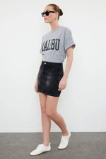 Trendyol Anthracite More Sustainable Stitching Detailed High Waist Mini Denim Skirt