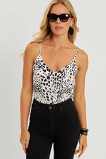 Cool & Sexy Women's White Leopard Patterned Satin Blouse