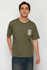 Trendyol Khaki Oversize/Wide Cut Text Printed T-Shirt