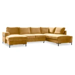 Musztardowożółta aksamitna rozkładana sofa w kształcie litery "U" Miuform Lofty Lilly, prawostronna