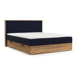 Ciemnoniebiesko-naturalne łóżko boxspring ze schowkiem 140x200 cm Asahi – Maison de Rêve