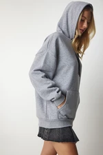 Happiness İstanbul Women's Gray Hooded Knitted Sweatshirt