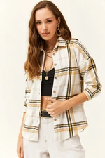 Olalook Women's Ecru Yellow Plaid Lumberjack Shirt