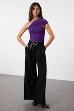 Trendyol Purple One Shoulder Detailed Detailed Stretchy Knitted Blouse