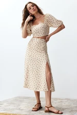 Trendyol Beige Slit Midi Viscose Woven Polka Dot Two Piece Set