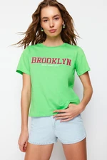 Trendyol Green 100 Cotton Slogan Printed Regular Cut Knitted T-Shirt