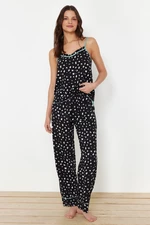 Trendyol Black 100% Cotton Floral Rope Strap Woven Pajama Set