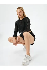 Koton Crop T-Shirt Sports Long Sleeve Mesh Crew Neck