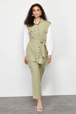 Trendyol Khaki Safari Model Woven Gabardine Vest Trousers Bottom Top Suit