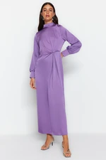 Trendyol Purple Waist Gathered Satin Evening Dress