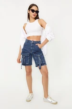 Trendyol Blue Cargo Pocket Regular Waist Denim Shorts & Bermuda