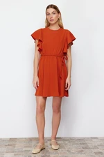 Trendyol Tile Belted Mini Woven Dress with Flounce Sleeves Opening at the Waist