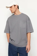 Trendyol Anthracite Oversize Pocketed Textured Cotton T-Shirt