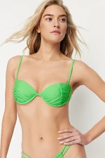 Trendyol Zelený Balkonetový Drapovaný Bikiny Top