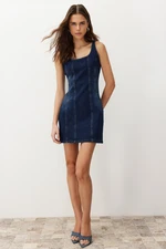 Trendyol Blue Stitching Detailed Fitted Mini Denim Dress